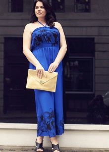 Pitkä sininen mekko - sundress lihaville naisille