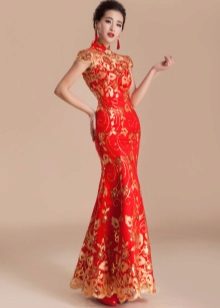 שמלת qipao אדומה ארוכה