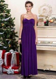 Empire style long viscose dress in purple