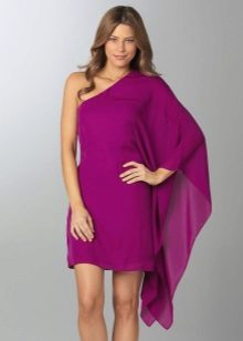 Fuchsia short dress with one wide very long sleeve