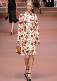 Beige dress with roses and perforations at Dolce Gabbana fashion show