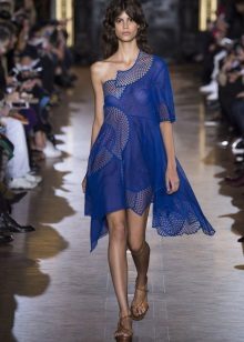 Blue one-shoulder mesh dress