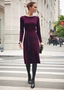 Burgundy Woolen Medium Long Sleeve Dress