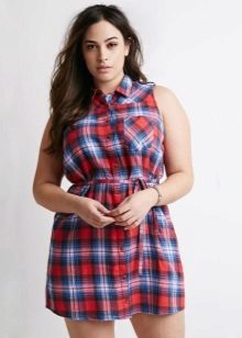 Κόκκινο, μπλε και άσπρο Έλεγχος φόρεμα πουκάμισο πουκάμισο για παχύσαρκες γυναίκες