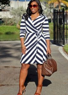 Blue and white diagonal striped dress for overweight