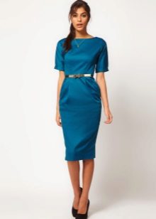 Plava haljina s lukom s olovkom suknje