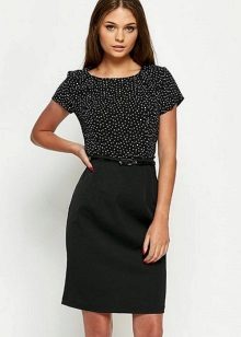 PC Combined Casual Dress with Polka Dot Top and Plain Skirt