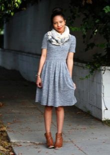 Gray and Blue Knit Casual Dress