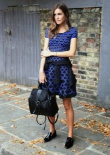 Blue casual dress with black ornament
