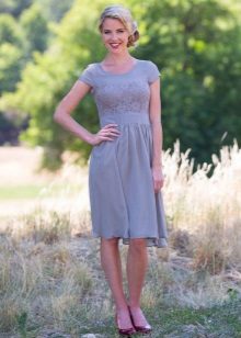 Gray casual dress with lace accents