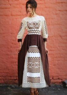 Bílé a hnědé etnické tiskové šaty