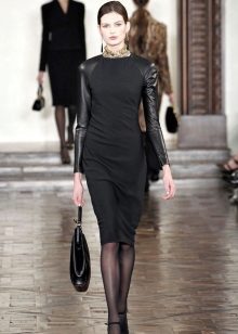 Dress with leather sleeves