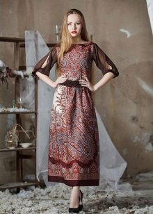 Dress from Pavloposad shawls with transparent sleeves