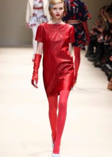 Eco δέρμα κόκκινο μίνι φόρεμα