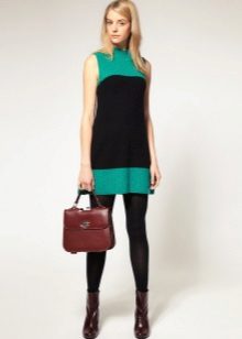 60s two-tone short a-line trapeze dress with rude boots