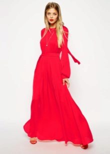 Dress in the floor with sleeves red