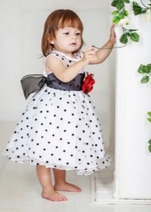 Elegantna haljina za djevojčicu bijelu u crnom grašku