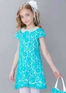 Елегантна рокля за момичета на 10-12 години права дантела