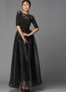 black dress with organza skirt