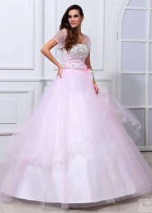 rožinė atlaso vestuvinė suknelė