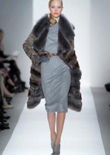 Fur coat to a gray dress