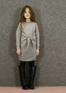 Плетена зимска хаљина за девојчицу сива