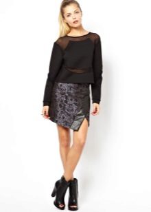 Asymmetric leather skirt with a jumper