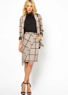 Asymmetric skirt with turtleneck and jacket for office
