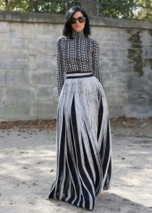 black and white longitudinal stripes maxi skirt
