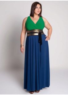 modrá široká pásová maxi sukňa pre ženy s nadváhou