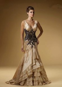 Goldenes schwarzes Taft-Meerjungfrau-Kleid