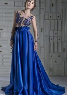 rochie din tafta albastra cu corset brodat