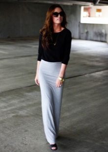 Straight floor-length gray skirt