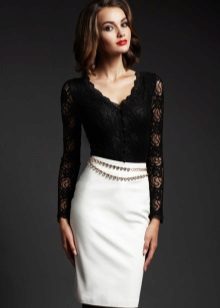 Lace blouse in combination with a pencil skirt