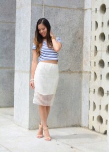 White pencil skirt with a blue top