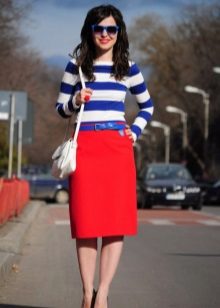 Red pencil skirt with vest