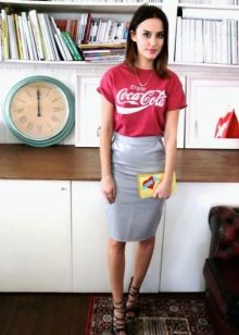 Gray leather pencil skirt
