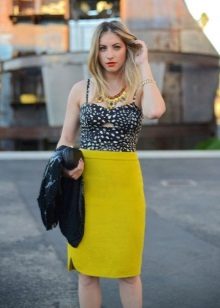 bright pencil skirt combined with a top