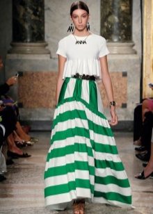 falda larga e hinchada con rayas blancas y verdes