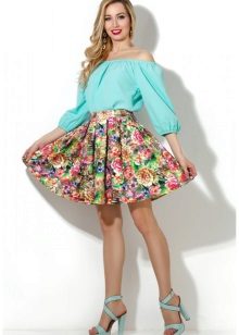 elastisk nederdel med blomsterprint
