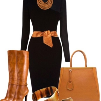 Brown accessories for a black little dress