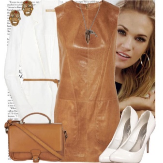 White accessories for a brown leather dress