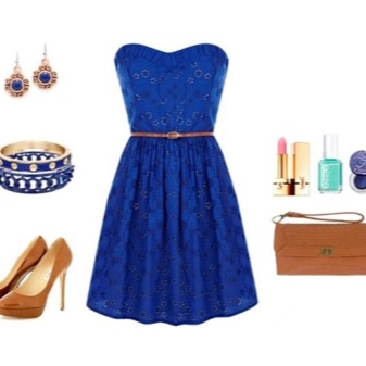 Niebieska koronkowa sukienka z akcesoriami