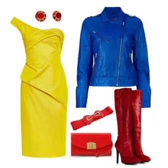 Sarı elbise için mavi ceket