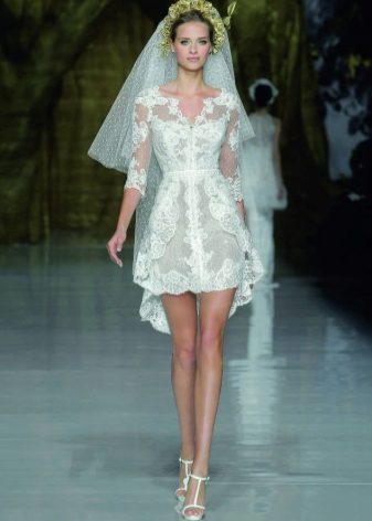 Short wedding dress with a veil
