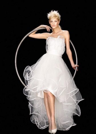 Wedding dress with a tulle train