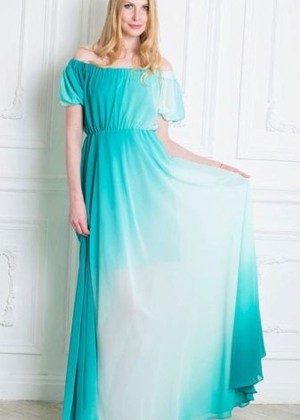Evening dress turquoise with a white gradient