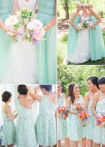 Piparmētru kleitas līgavas māsām vienā krāsā