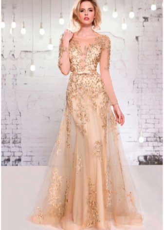 Prom Gown with Sheer Sleeves