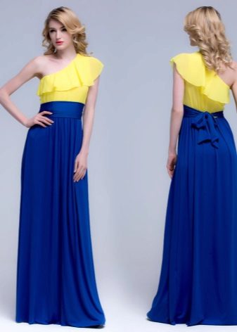 Žlté a modré večerné šaty